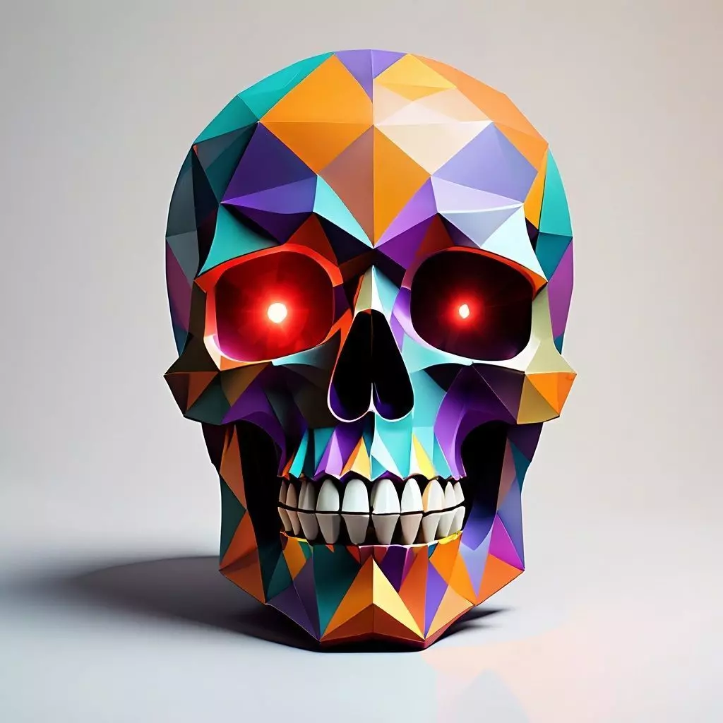 2436Color 3D Model of Halloween Skull Low Poly Style 3D print model_2