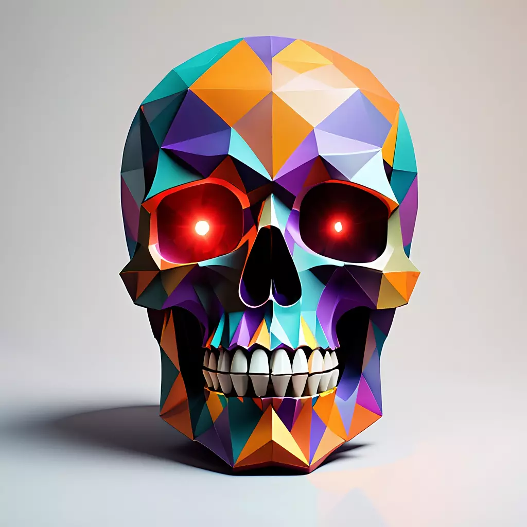 2436Color 3D Model of Halloween Skull Low Poly Style 3D print model_0