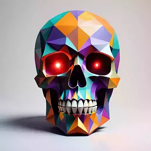 2436Color 3D Model of Halloween Skull Low Poly Style
