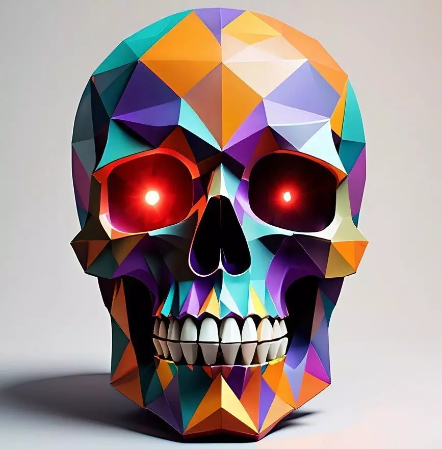 2436Color 3D Model of Halloween Skull Low Poly Style 3D print model_5