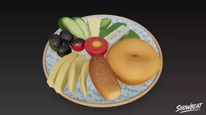 Mixed Breakfast Plate Low-poly 3D model 4