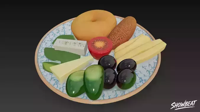 Mixed Breakfast Plate Low-poly 3D model 2