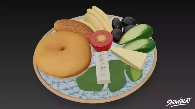 Mixed Breakfast Plate Low-poly 3D model 3