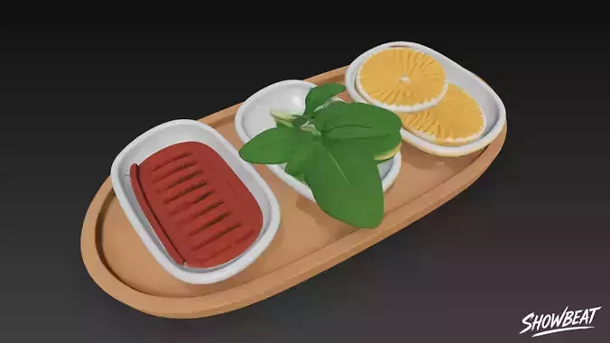 Side Dishes  Greens and Red Paste Low-poly 3D model 3