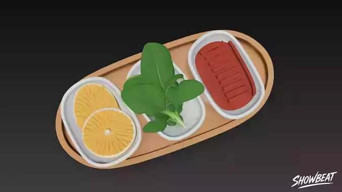 Side Dishes  Greens and Red Paste Low-poly 3D model 4