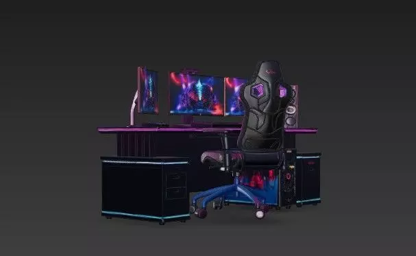 Ultimate RGB Gaming Setup 3D Model -Triple Monitor Station 3D model_3