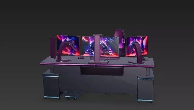 Ultimate RGB Gaming Setup 3D Model -Triple Monitor Station 3D model_4