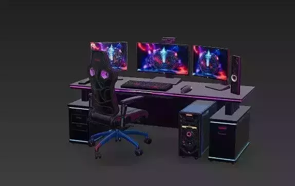 Ultimate RGB Gaming Setup 3D Model -Triple Monitor Station