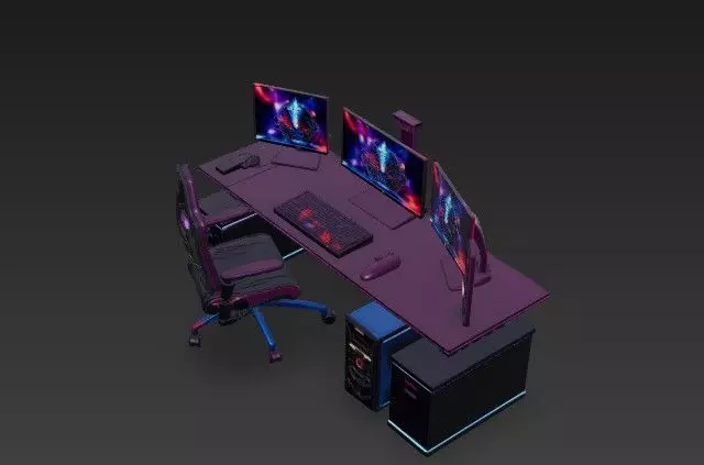 Ultimate RGB Gaming Setup 3D Model -Triple Monitor Station 3D model_5