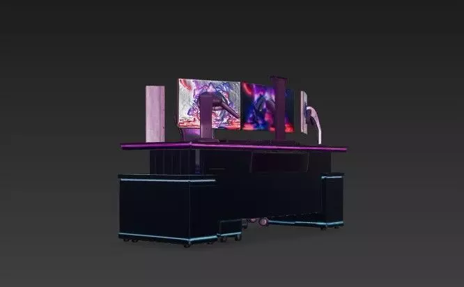 Ultimate RGB Gaming Setup 3D Model -Triple Monitor Station 3D model_2