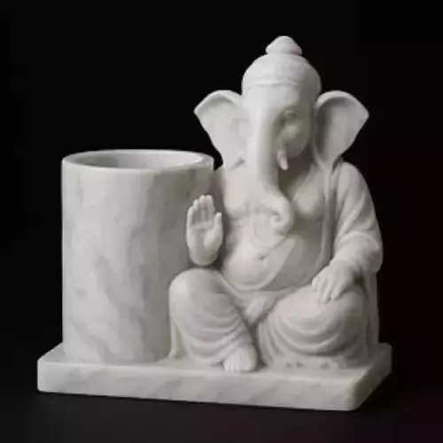 Sacred Marble Lord Ganesha Pen Holder Art