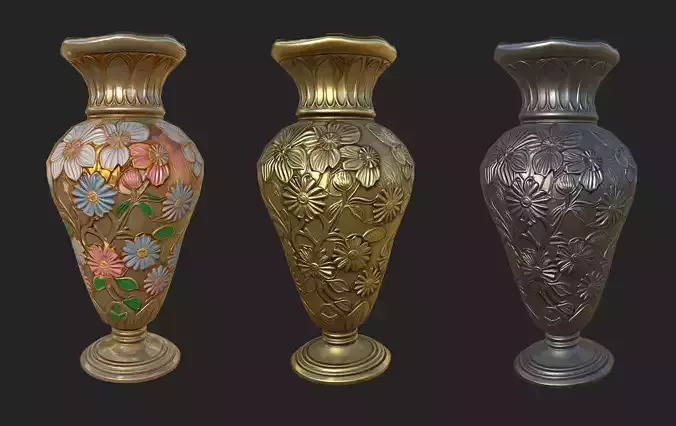 Baroque Antique Vase Low Poly 3 Textures PBR