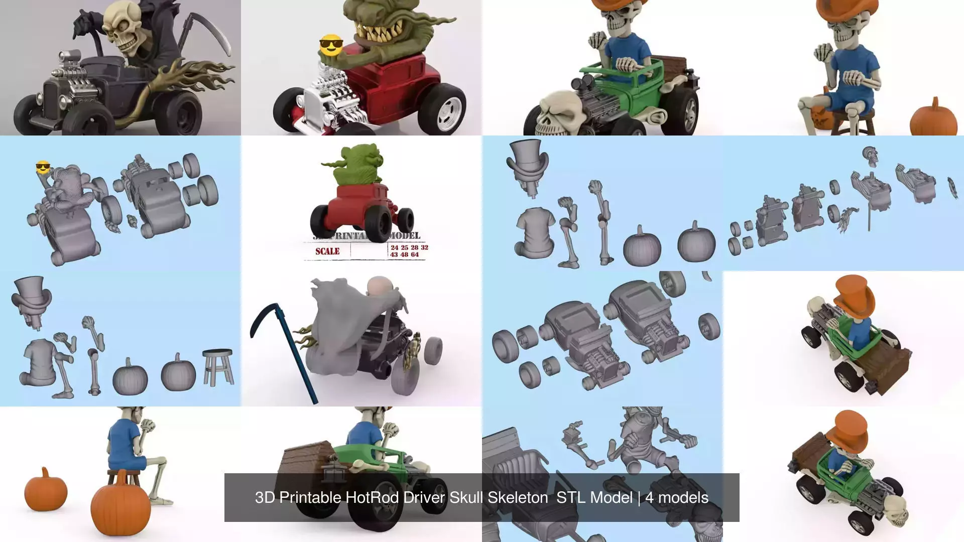 3D Printable HotRod Driver Skull Skeleton  STL Model 3D Model Collection_1