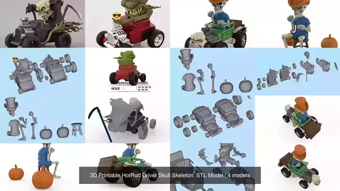 3D Printable HotRod Driver Skull Skeleton  STL Model