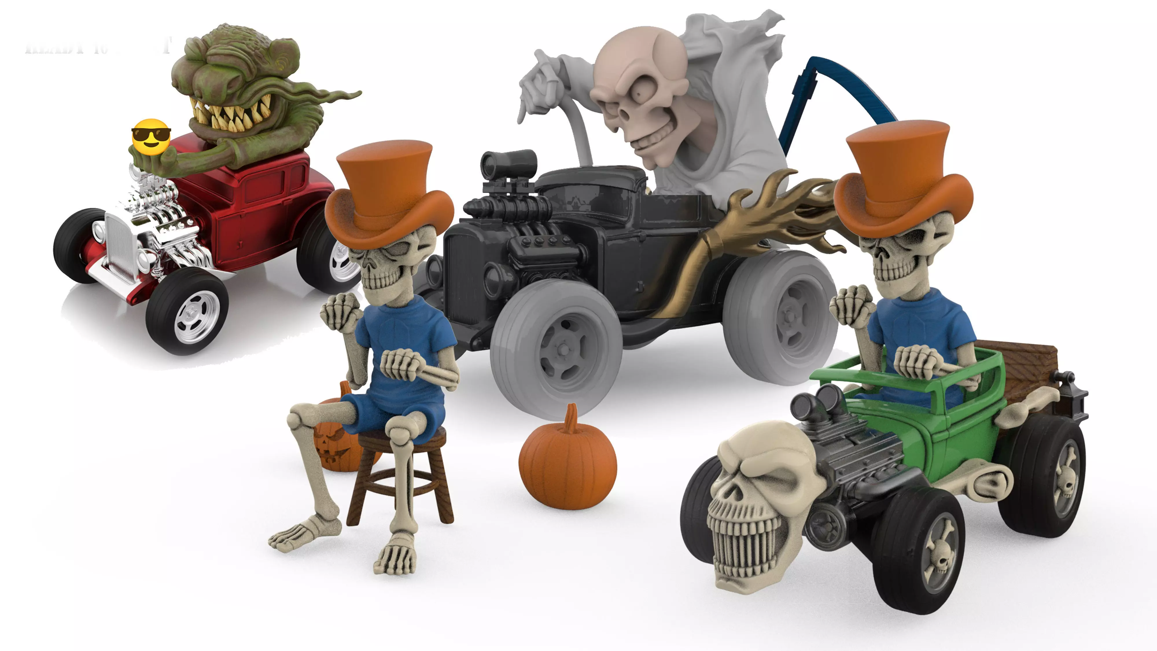 3D Printable HotRod Driver Skull Skeleton  STL Model 3D Model Collection_0