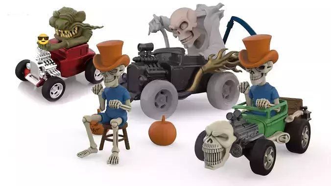3D Printable HotRod Driver Skull Skeleton  STL Model 3D Model Collection