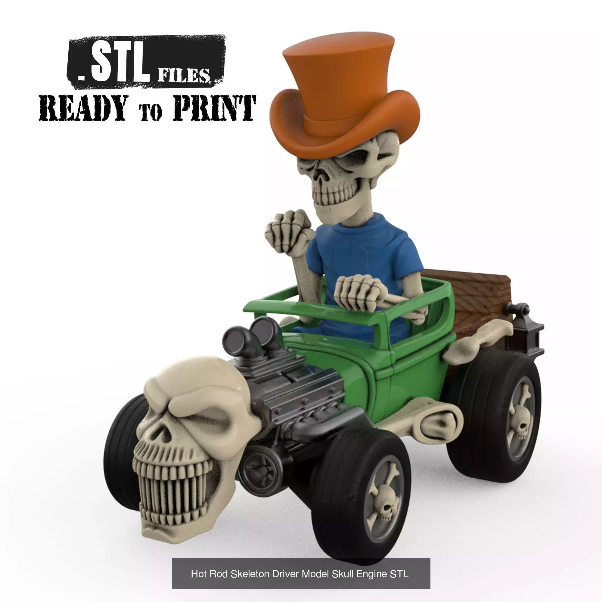 3D Printable HotRod Driver Skull Skeleton  STL Model 3D Model Collection_2