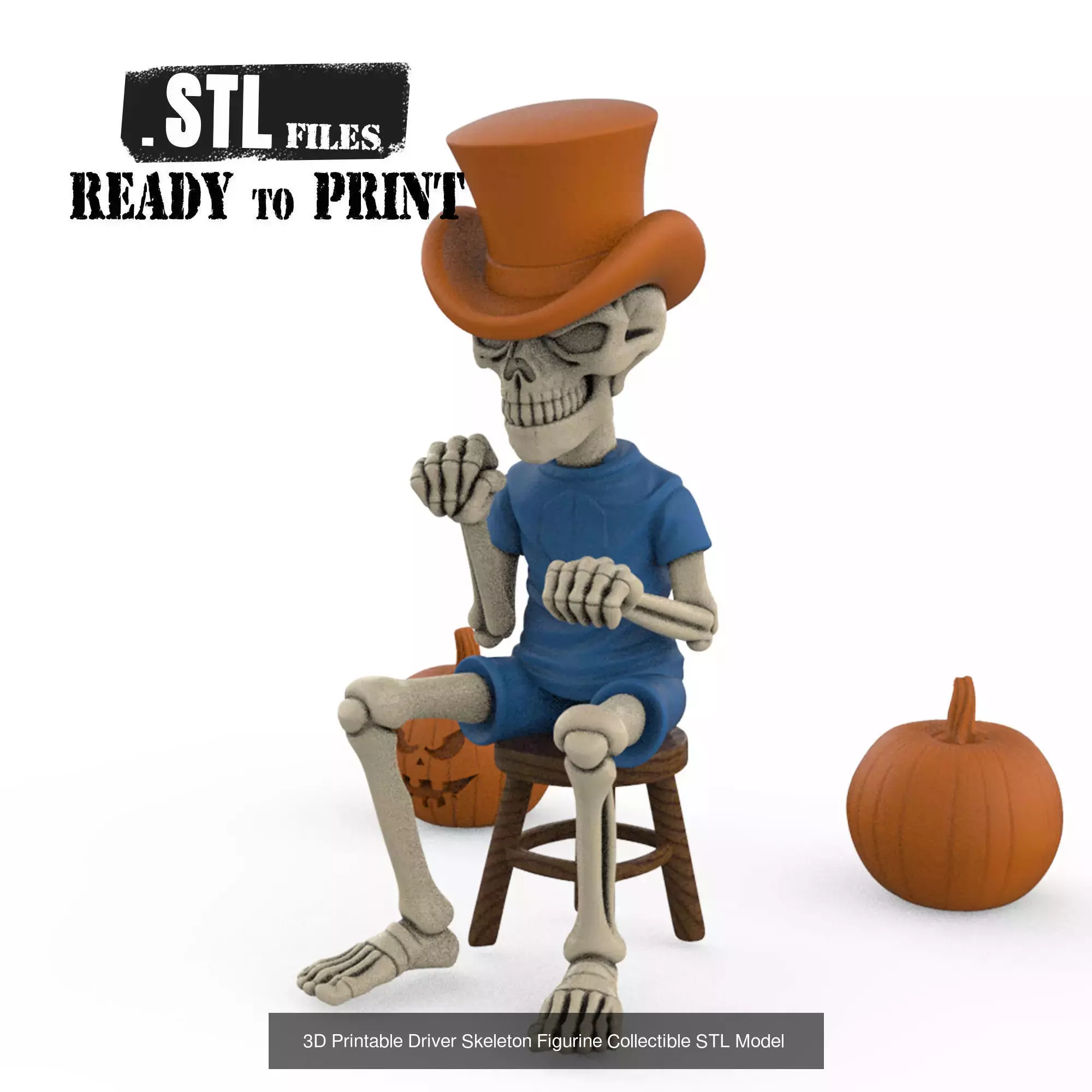 3D Printable HotRod Driver Skull Skeleton  STL Model 3D Model Collection_12