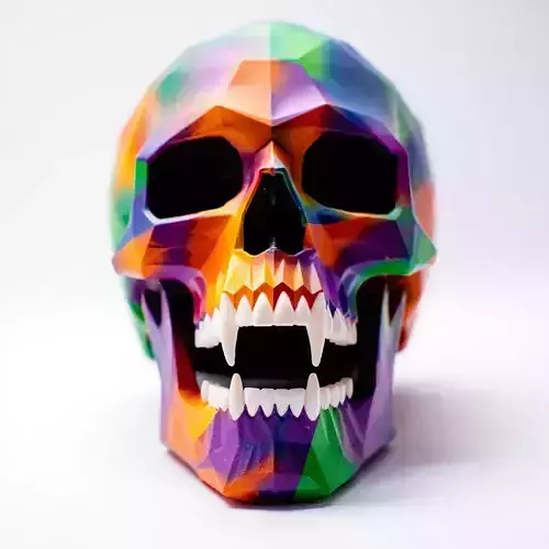 2437Color 3D Model of Halloween Skull  Low Poly Style