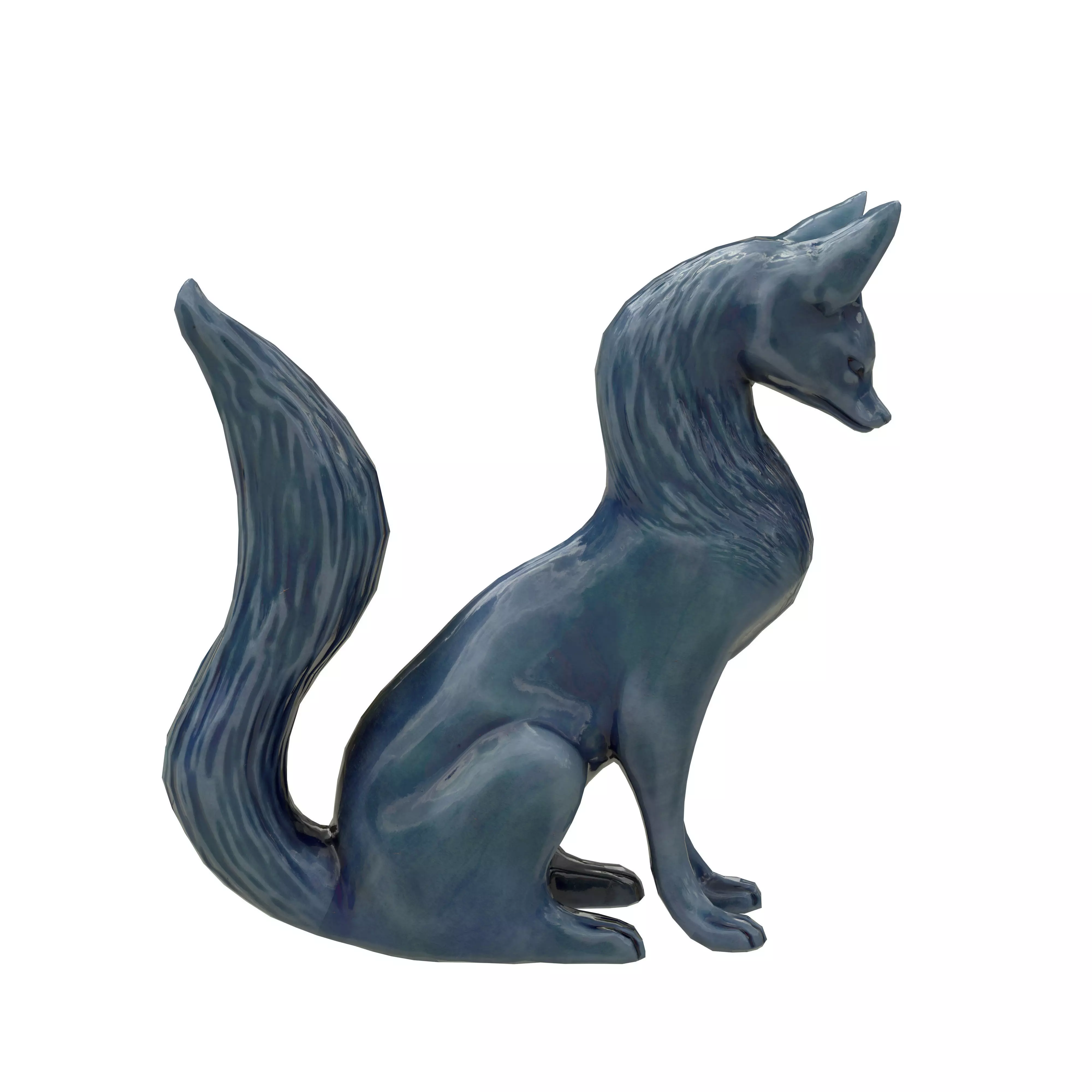 Fox porcelain statues Low-poly 3D model_1