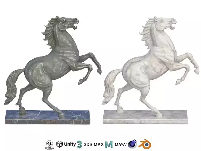 Rearing horse marble statue