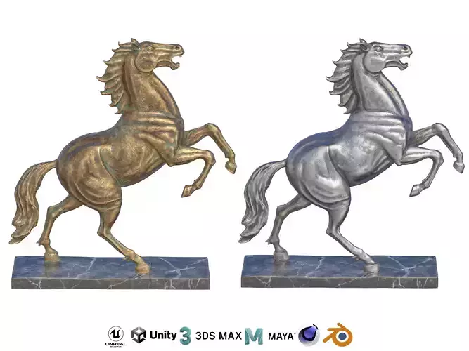 Rearing horse metal statues