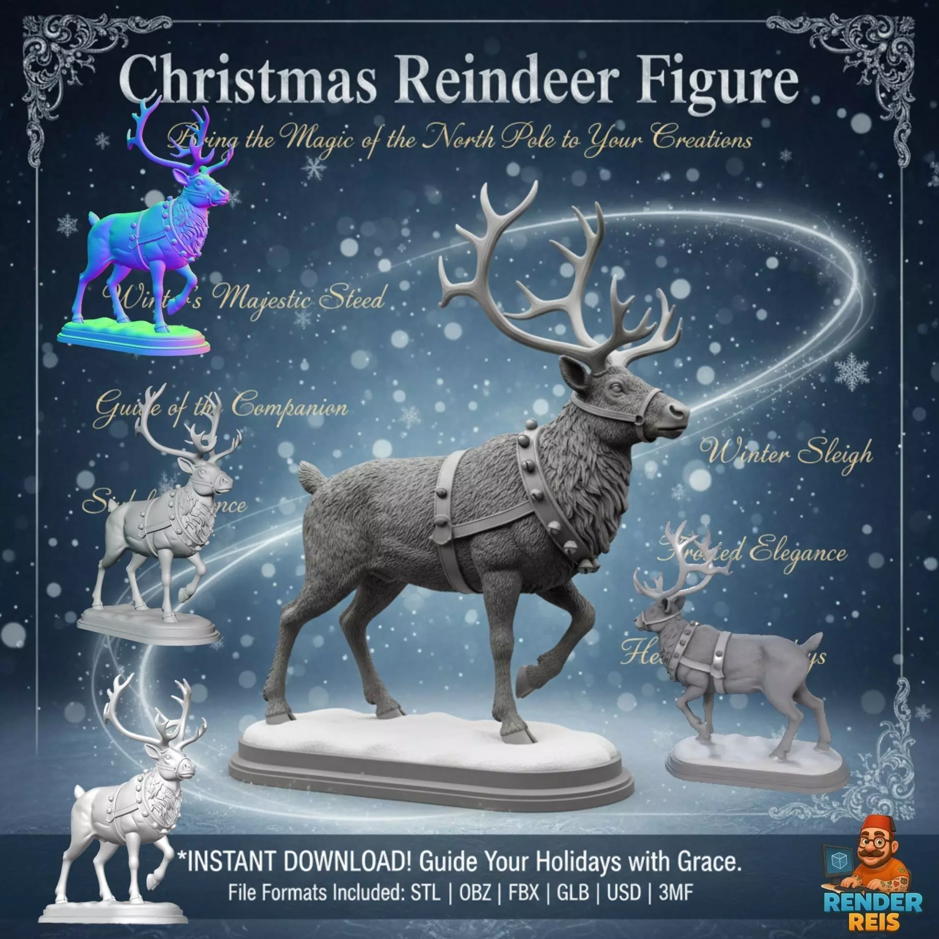 Christmas Reindeer Figure 3D print model_0