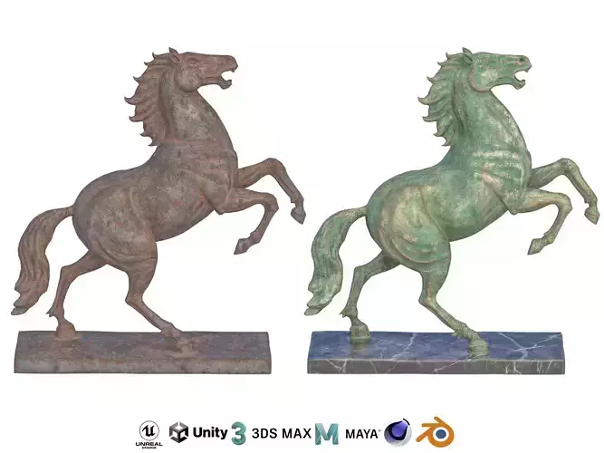 Rearing horse rusted statues