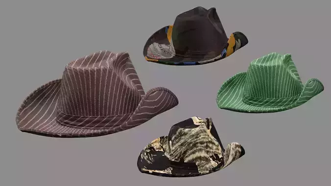 Panama Hat Fedora Brown Gray Low Poly 3D Model