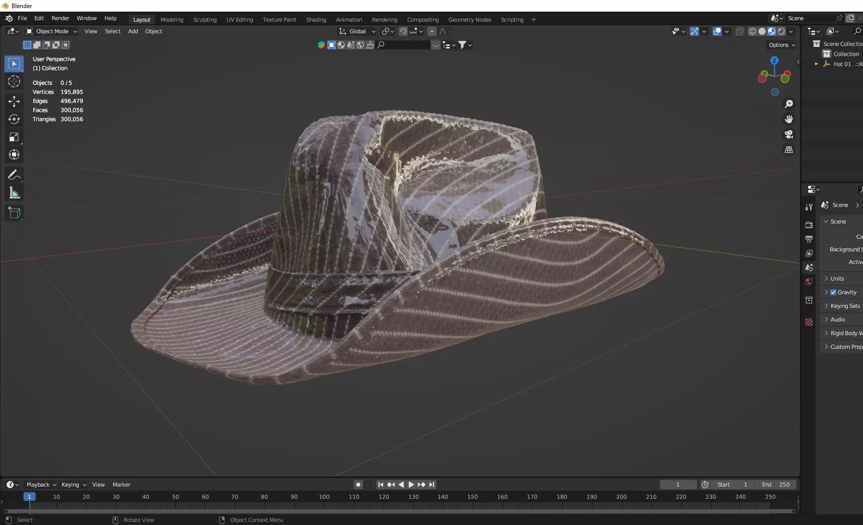Panama Hat Fedora Brown Gray Low Poly 3D Model Low-poly 3D model_6