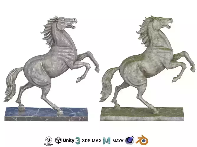 Rearing horse stone statues