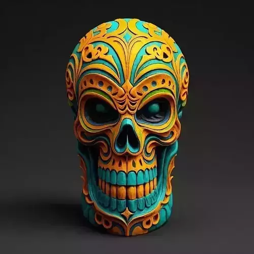 2438Color 3D Model of Halloween Skull Totem Style