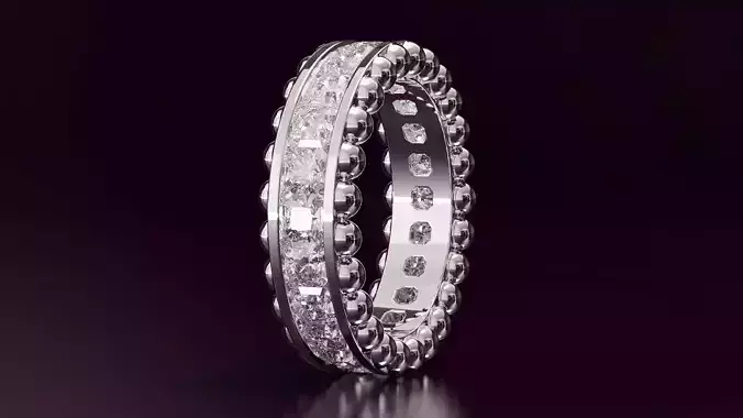 Channel Set Radiant Square cut eternity ring w bead 3036CT EU54