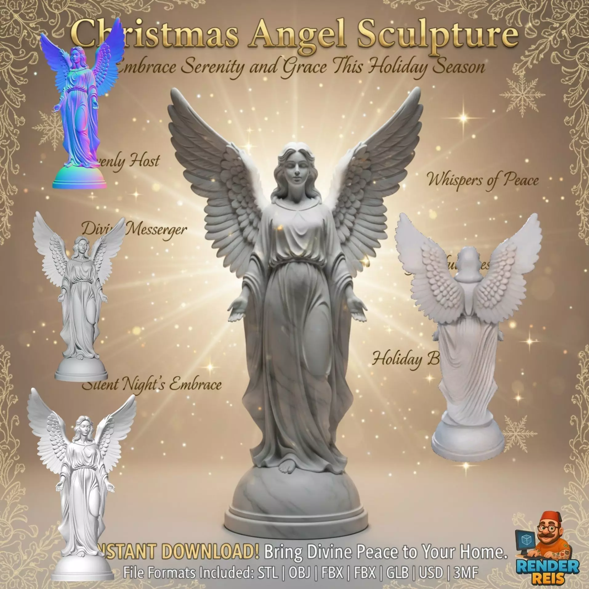 Christmas Angel Sculpture 3D print model_0