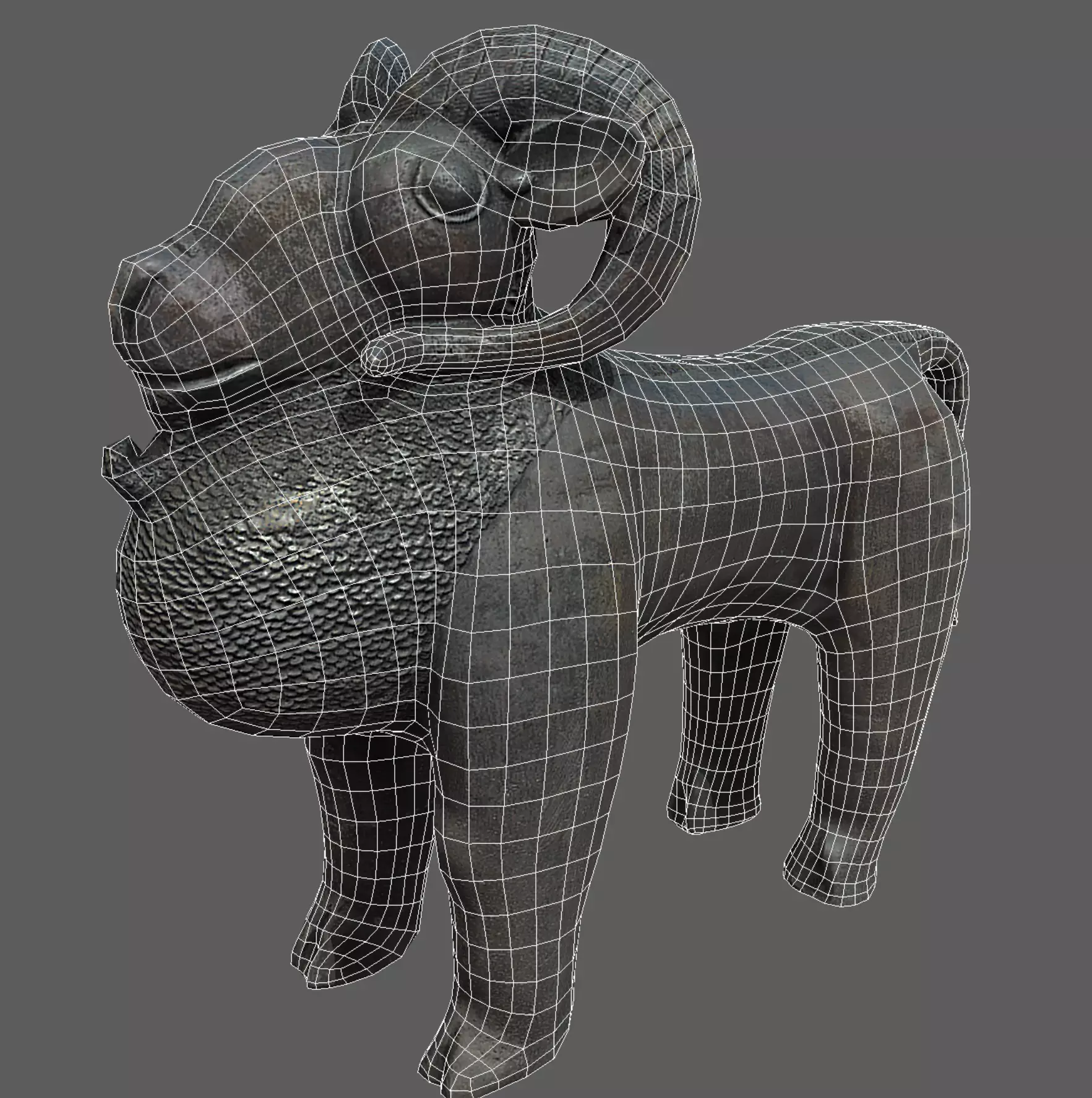 Benin Bronze Ram Aquamanile Low-poly 3D model_6