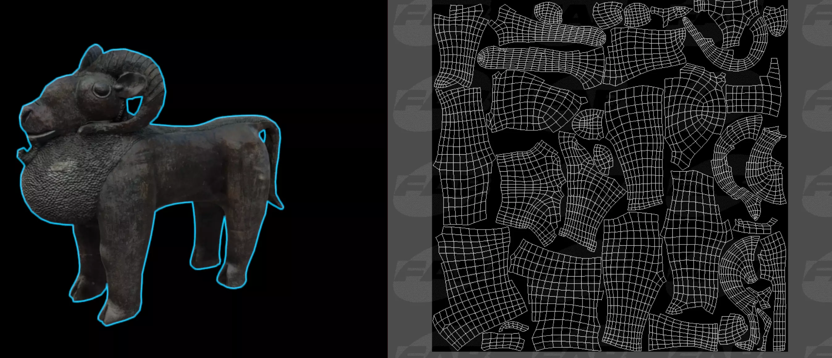 Benin Bronze Ram Aquamanile Low-poly 3D model_7