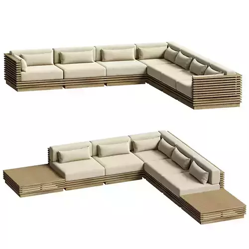 Batten Natural Teak L Shaped Outdoor Sectional