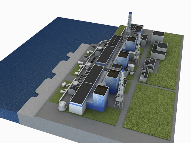 Fukushima 1 nuclear power plant on water 3D model_5