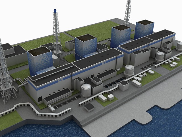 Fukushima 1 nuclear power plant on water 3D model_3