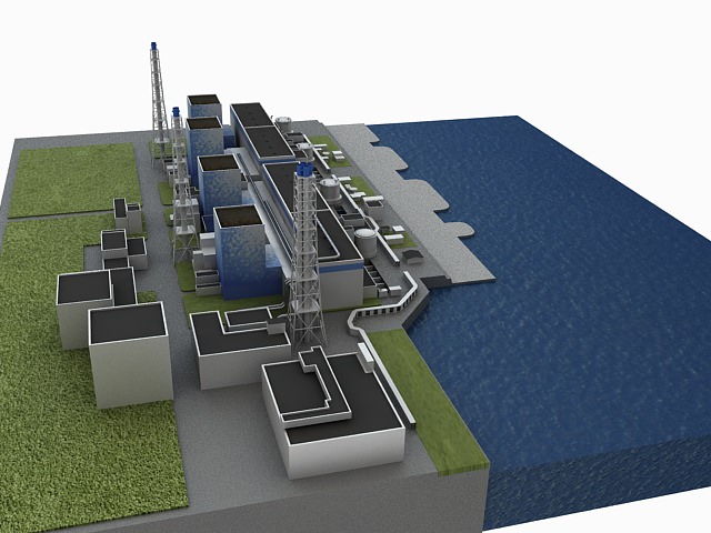Fukushima 1 nuclear power plant on water 3D model_6