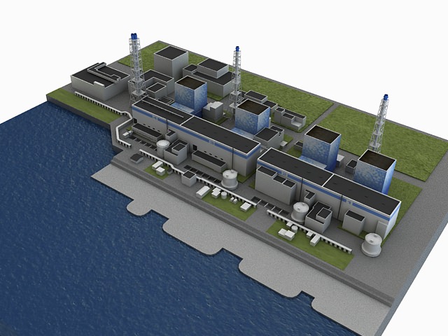 Fukushima 1 nuclear power plant on water 3D model_1