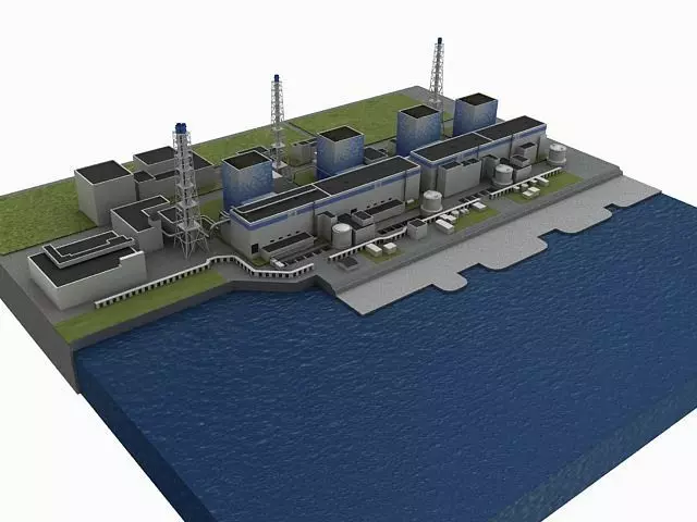 Fukushima 1 nuclear power plant on water 3D model_0