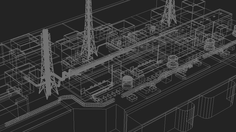 Fukushima 1 nuclear power plant on water 3D model_9