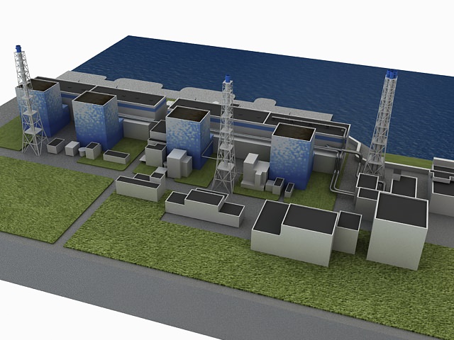 Fukushima 1 nuclear power plant on water 3D model_4