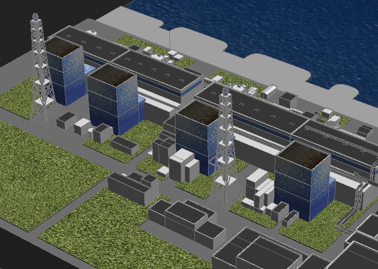 Fukushima 1 nuclear power plant on water 3D model_7