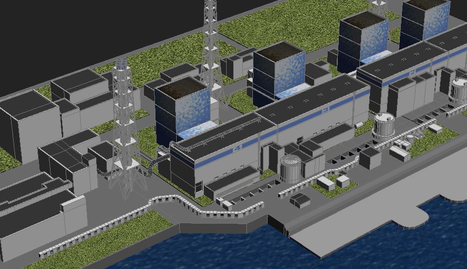 Fukushima 1 nuclear power plant on water 3D model_8