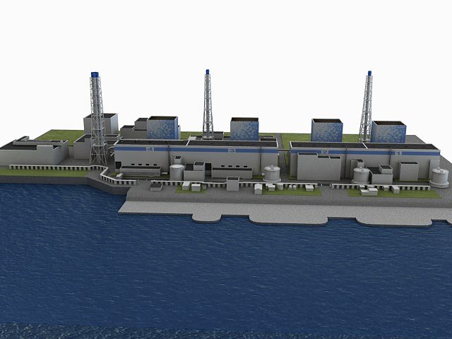 Fukushima 1 nuclear power plant on water 3D model_2