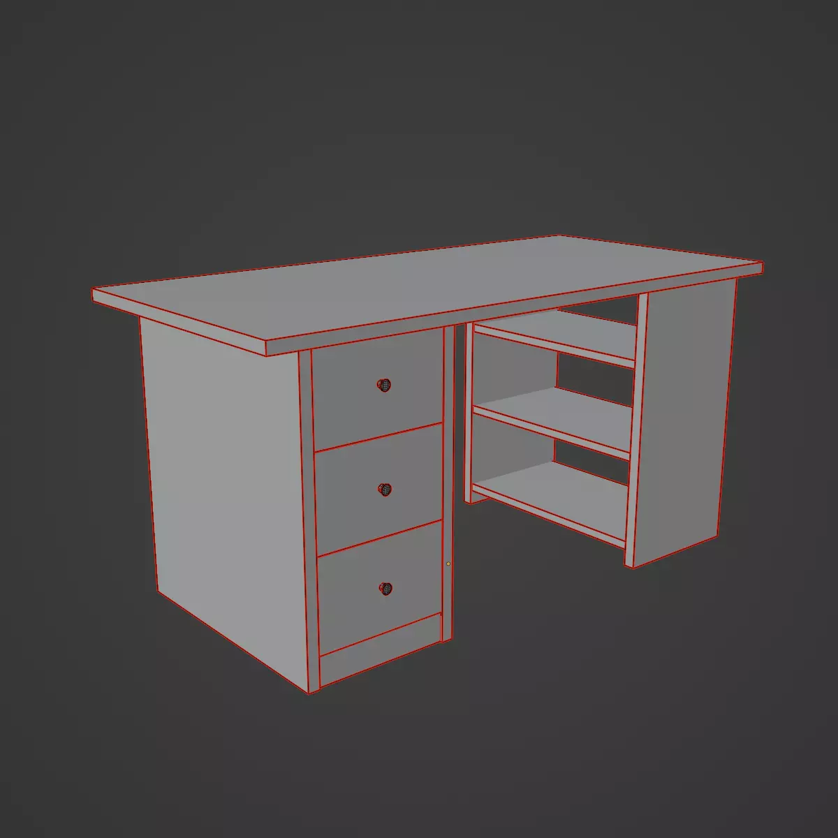 Wooden Desk 03 Low-poly 3D model_8