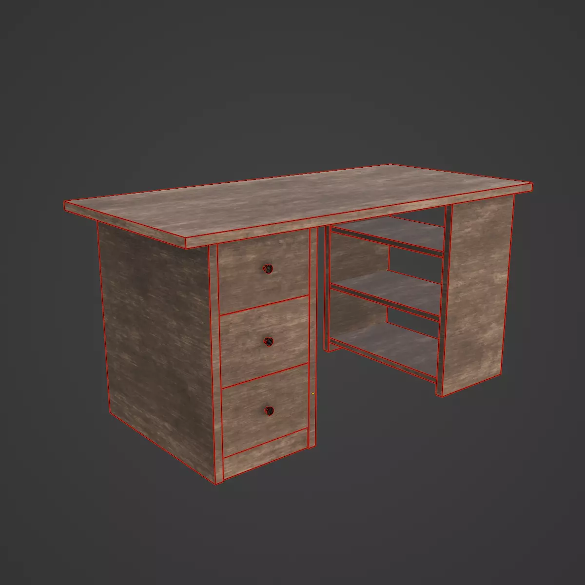 Wooden Desk 03 Low-poly 3D model_7