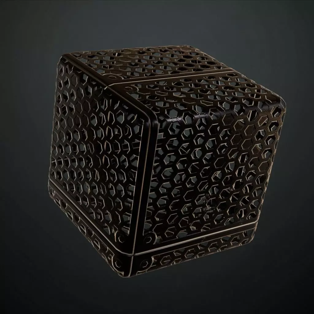 Dark Perforated Hexagonal Metal Panel PBR SEAMLESS Texture_4